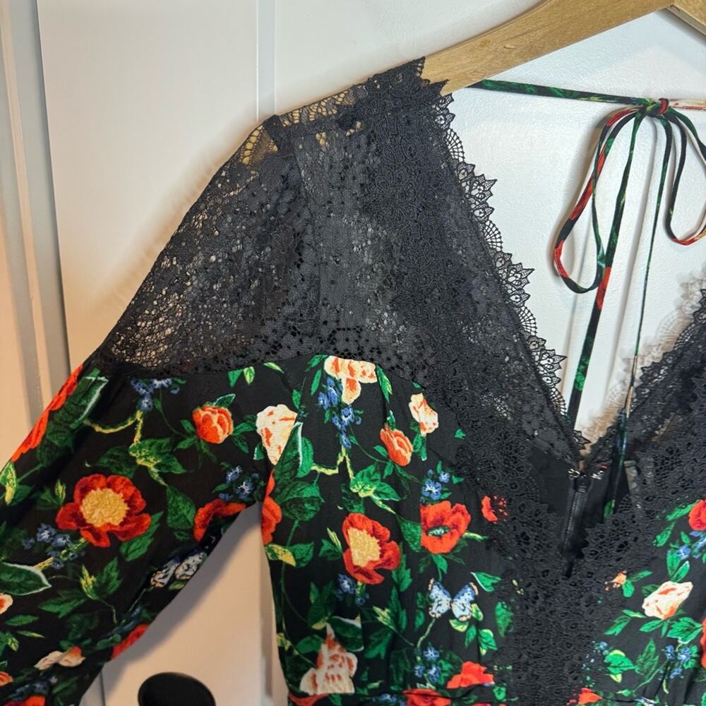 Anthropologie Lacy V-neck Lacy Floral Print Long Sleeve Mini Dress Size 10 - Picture 4 of 7